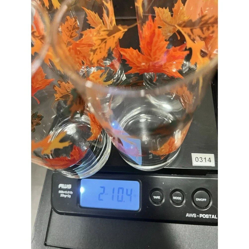 4 glasses Autumn Fall Leaves Glasses Orange Yellow tumbler table fall season